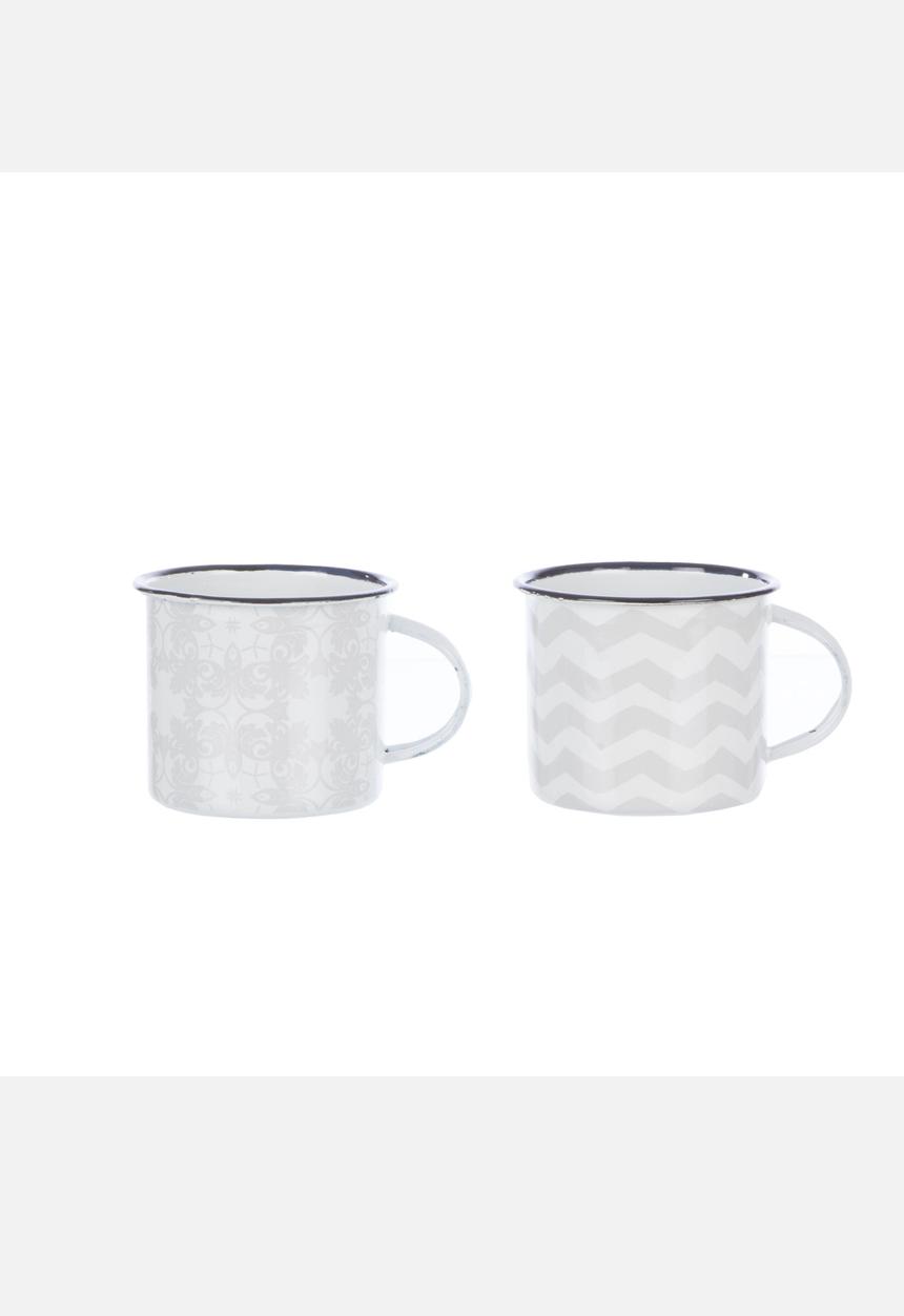 Enamel Tabletop - Zig-Zag & Moorish Mug Set of 2 – Grey