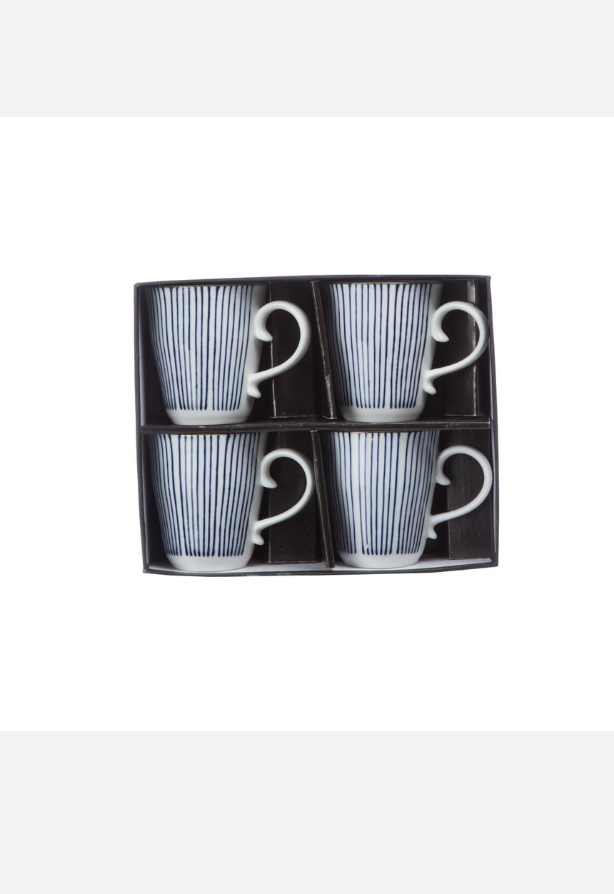 Eastern Tea Party - Striped Mugs Set of 4 – Blue & White