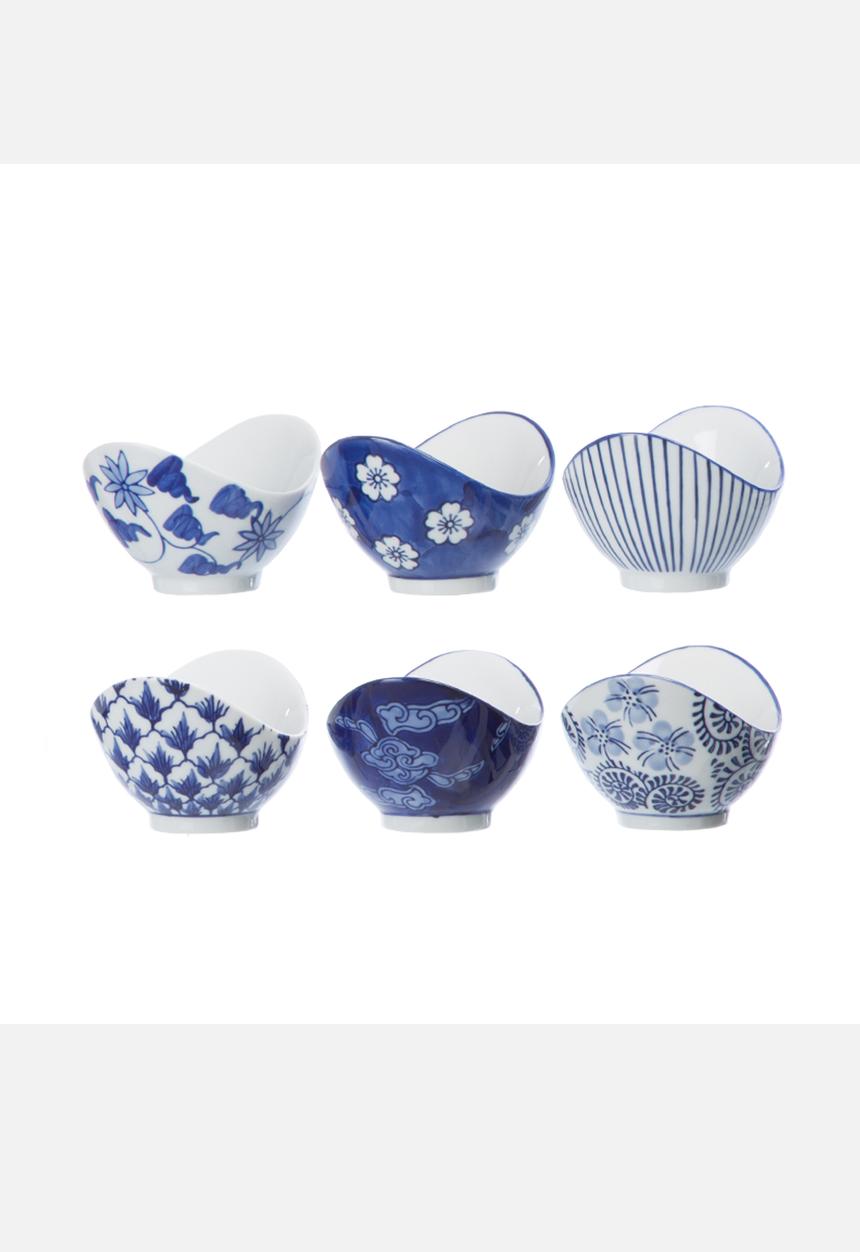 Eastern Tea Party - Curved Bowl Set of 6 – Blue & White