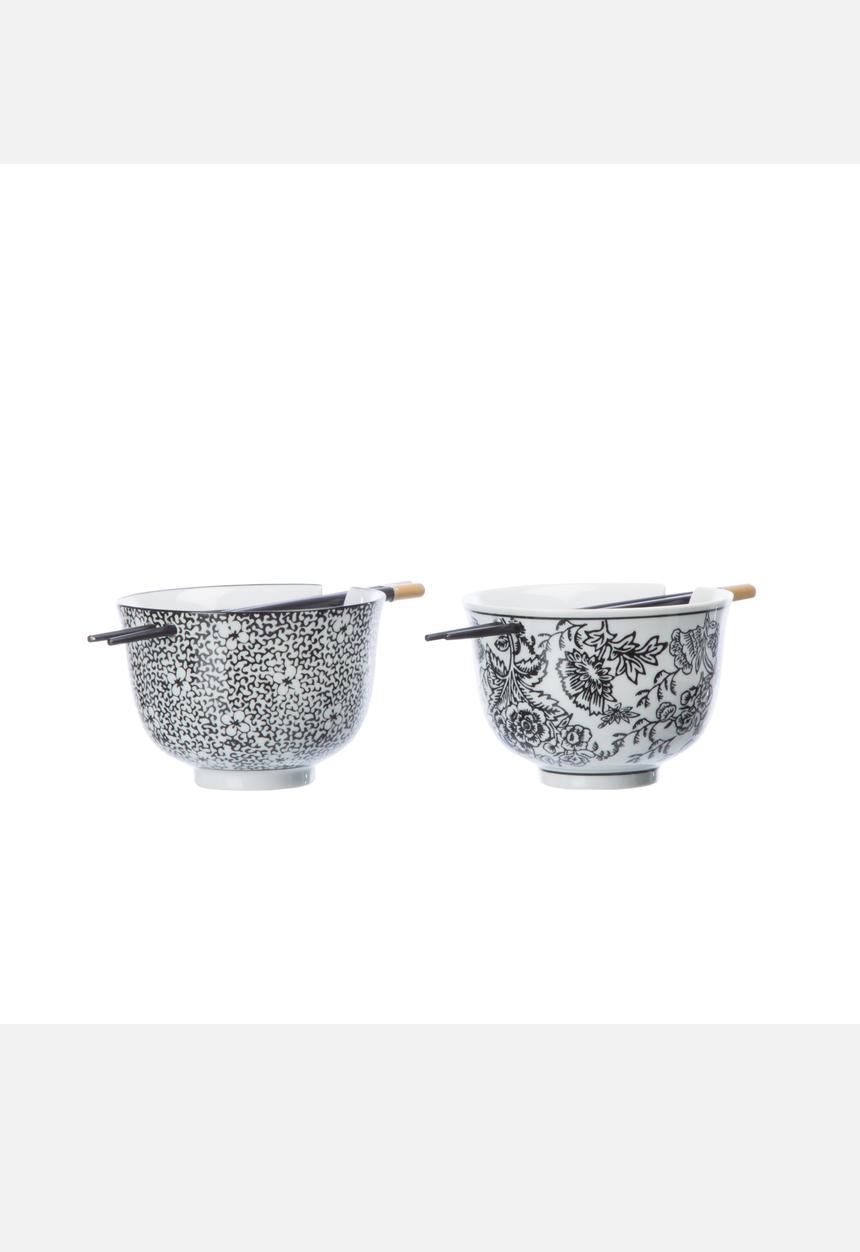 Eastern Tea Party - Flower Bowl & Stick Set of 2 – Black & White