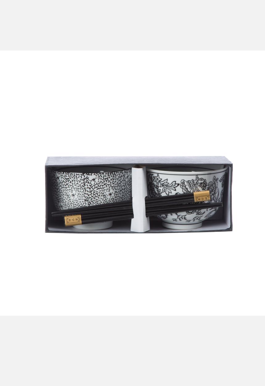 Eastern Tea Party - Flower Bowl & Stick Set of 2 – Black & White