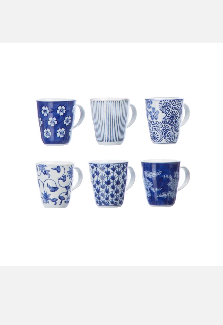 Eastern Tea Party - Assorted Mugs Set of 6 – Blue & White