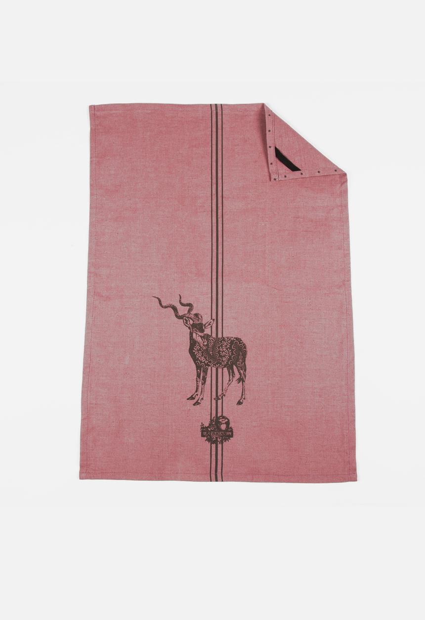 Liesel Trautman - Buck Tea Towel – Brown on Cranberry