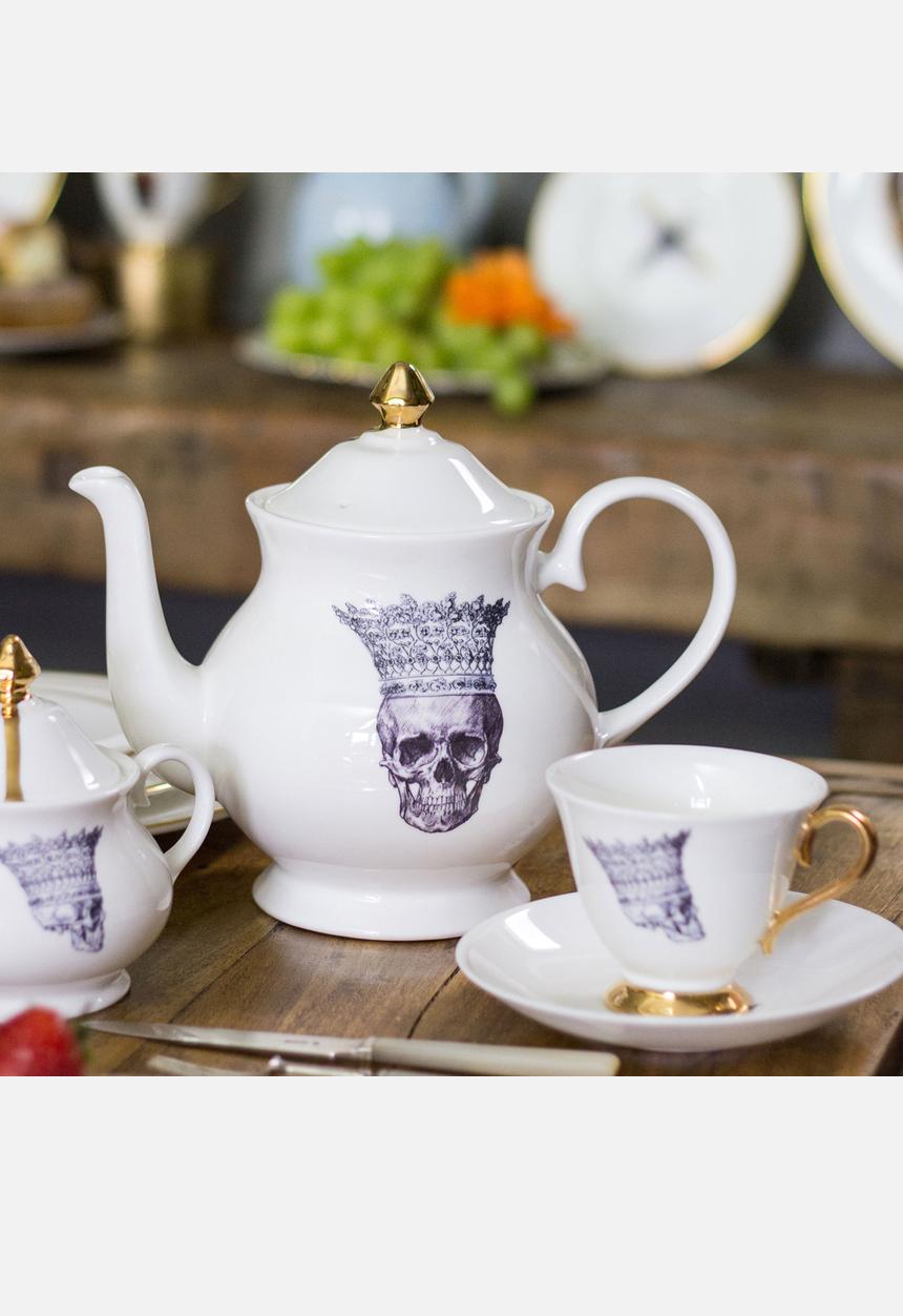 Melody Rose Ceramics - Skull Tea Cup & Saucer – Black & White