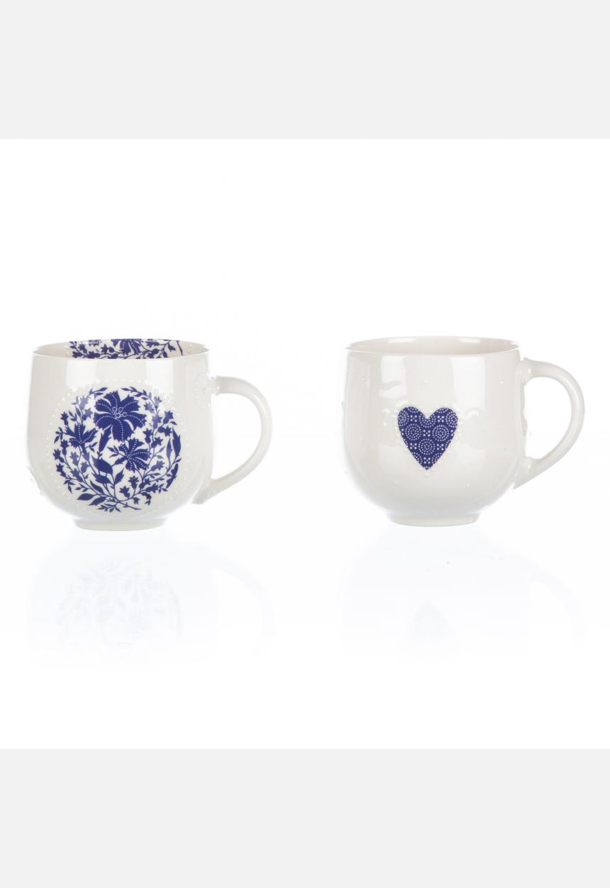 Tabletop Ceramics - French Floral & Heart Fatties Set – Royal Blue