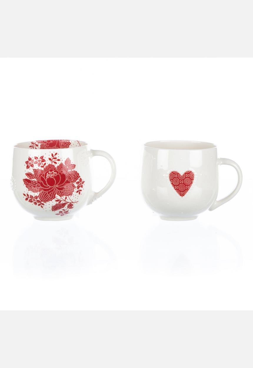 Tabletop Ceramics - Batik Floral & Dark Heart Fatties Set – Red