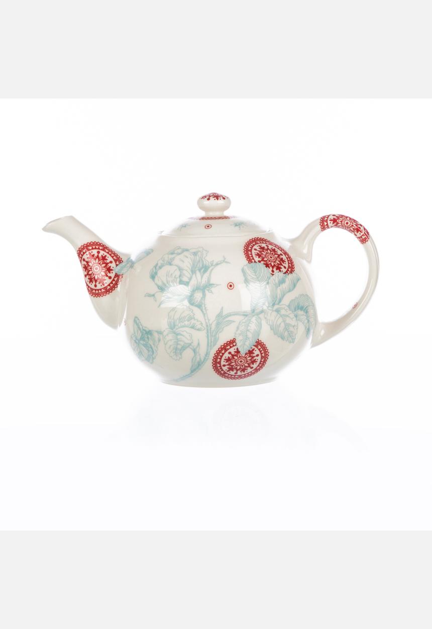 Tabletop Ceramics - Floral 6 Cuppa Teapot – Turquoise & Red