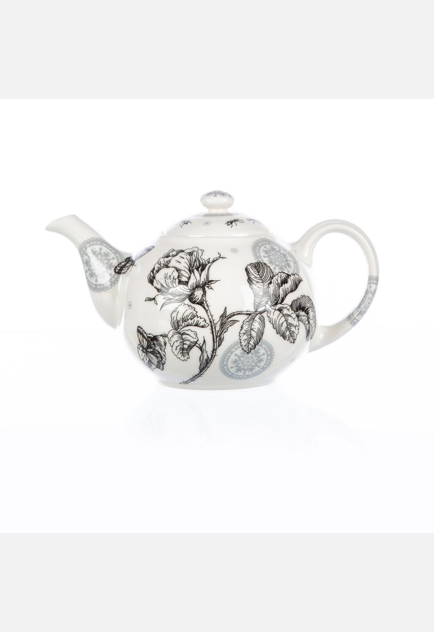 Tabletop Ceramics - Floral 6 Cuppa Teapot – Black & Grey