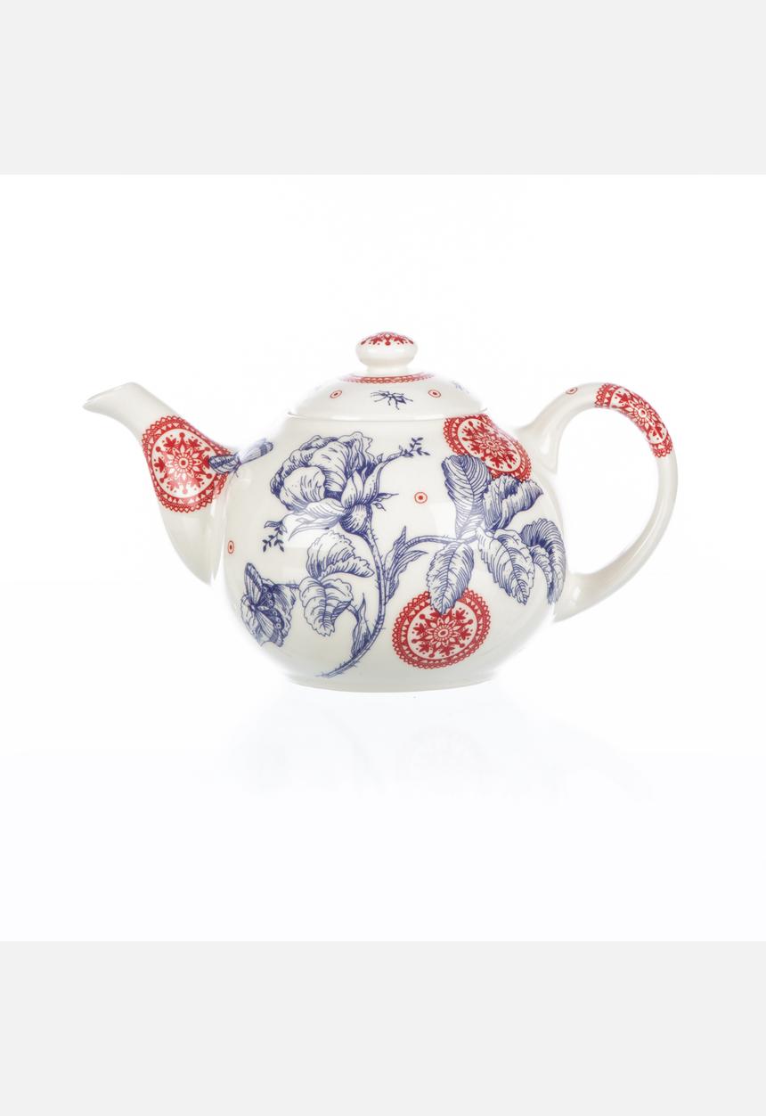 Tabletop Ceramics - Floral 6 Cuppa Teapot – Red & Blue