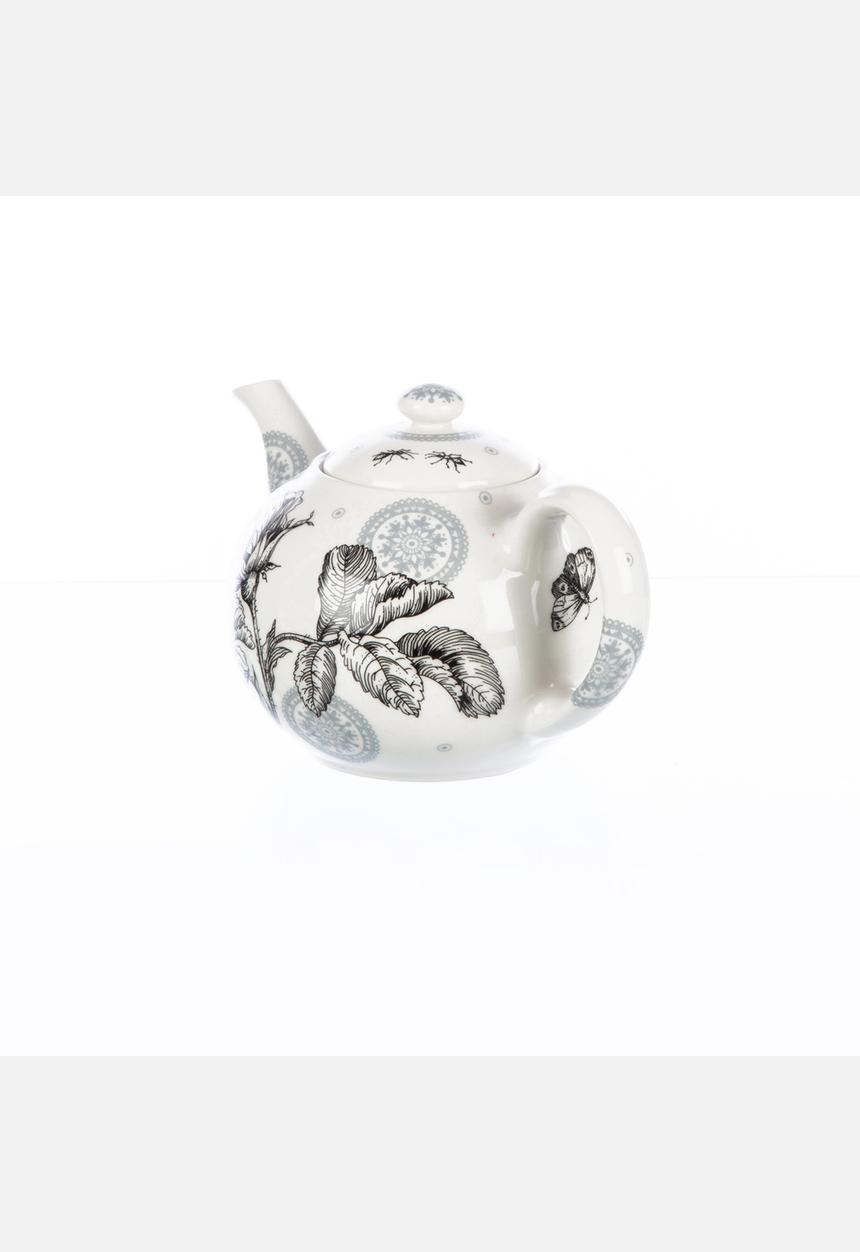 Tabletop Ceramics - Floral 6 Cuppa Teapot – Black & Grey