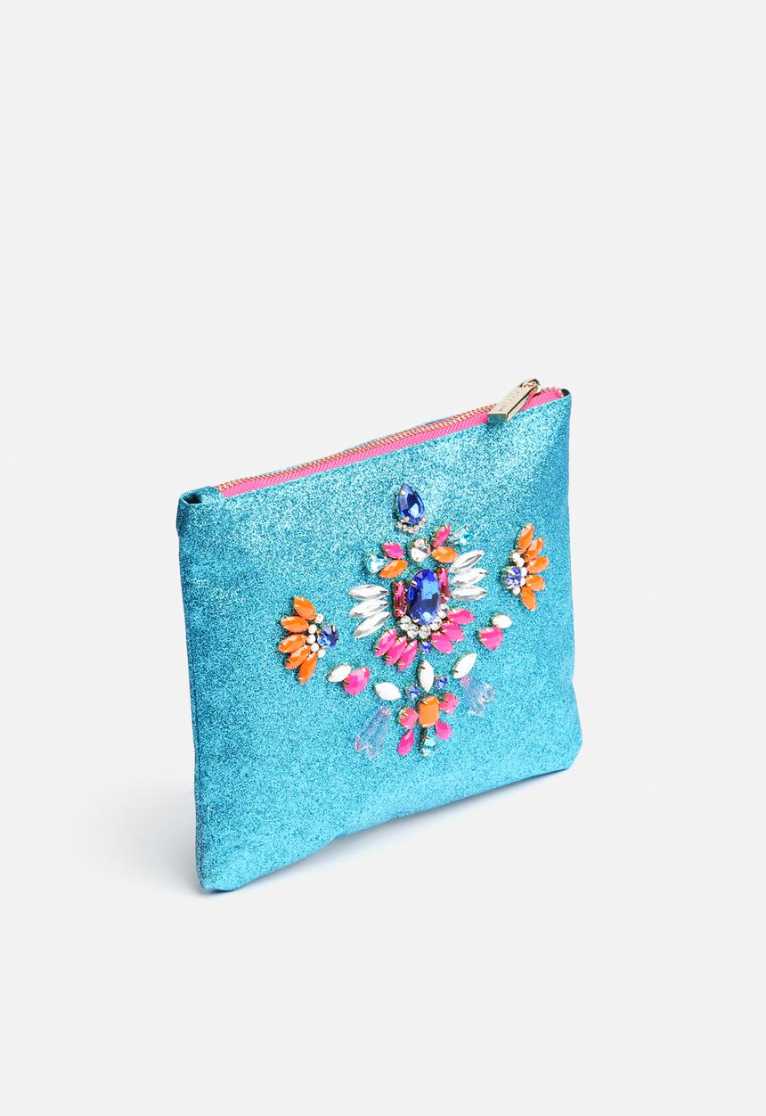 Skinnydip - Aqua Glitter Clutch