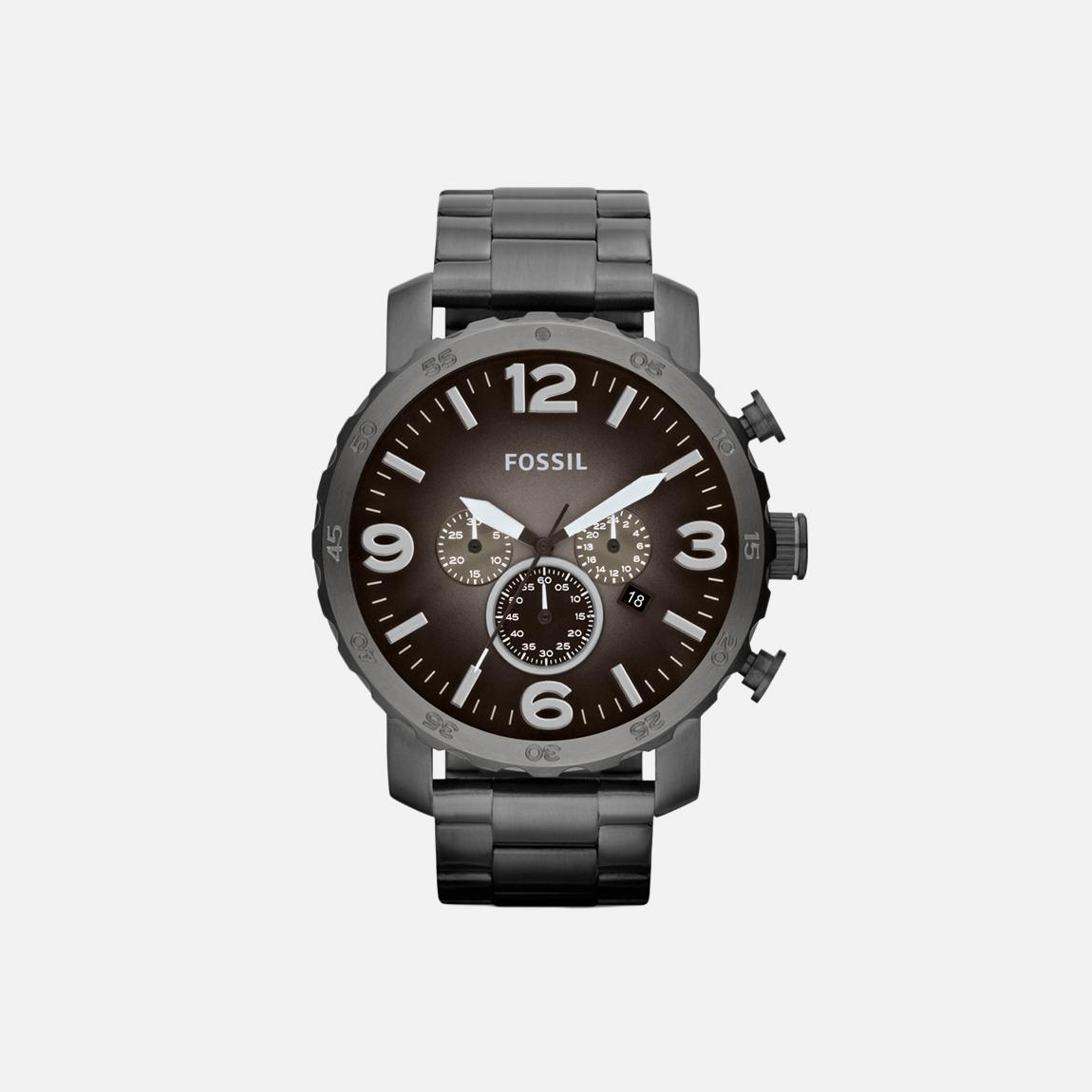 Fossil Men's Nate Smoke Round Stainless Steel Watch - JR1437