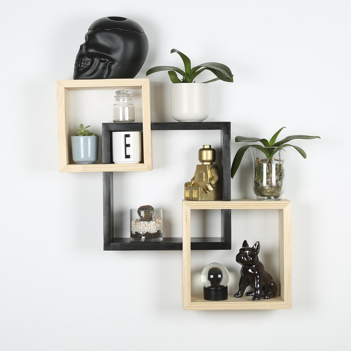 Square Block Shelf Set Of 3 - Black & Natural B&K Design and Decor 