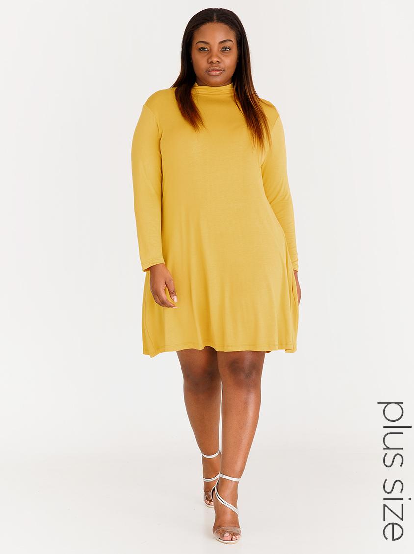 Turtle Neck Fit and Flare Dress Yellow STYLE REPUBLIC PLUS Dresses ...