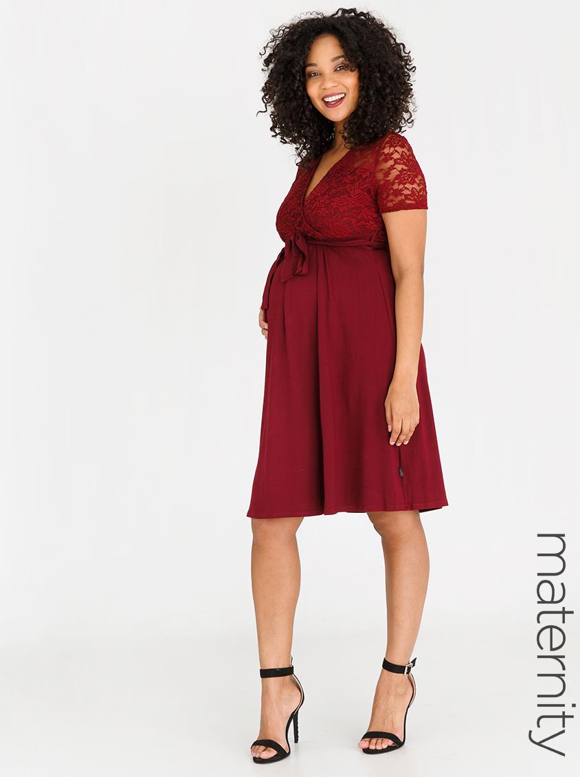 Download Lace Mock Wrap Dress Burgundy Cherry Melon Dresses ...