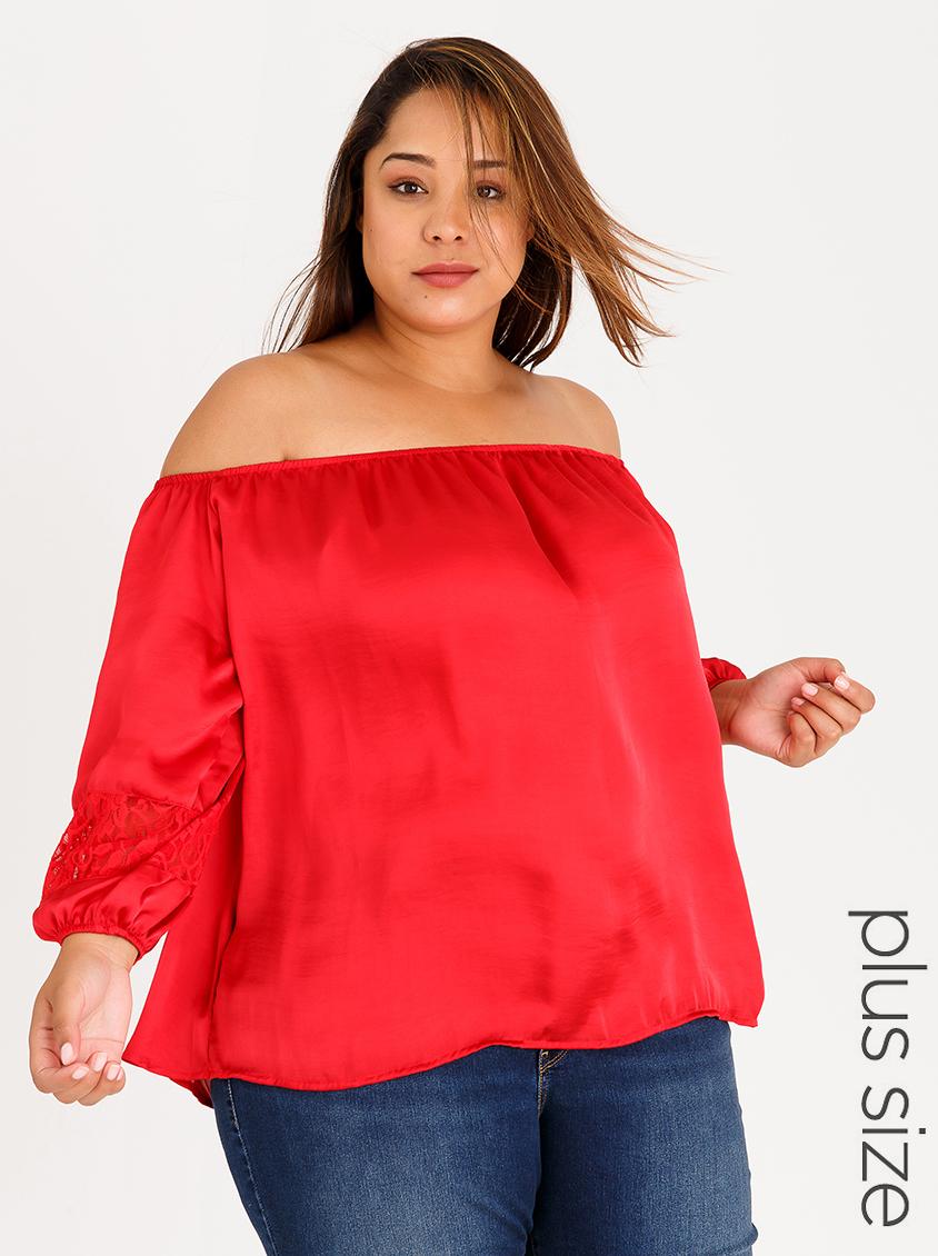 Bardot Satin Blouse with Lace Detail Red edit Plus Tops | Superbalist.com