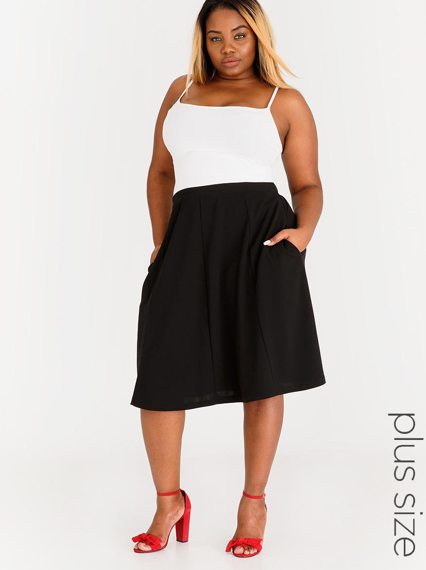 Flared Panel Skirt with Pockets Black edit Plus Bottoms & Skirts ...