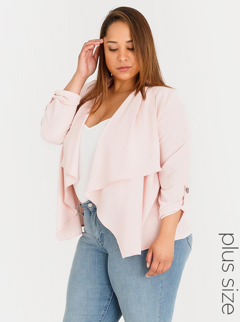 Waterfall Jacket with Sleeve Detail Mid Pink edit Plus Jackets & Coats
